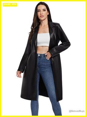 Faux Leather Moto Biker Jacket Plus Size Lightweight Vegan Pleather Trench Coat